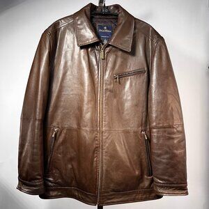 BROOK BROS Men's Size L Chocolate Brown Zip up Collared Leather Jacket